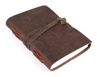 Handmade Tree Treasuree Classic Leather Journal, Un-ruled Notebook/ Sketchbook l Full Grain Leather, Journal