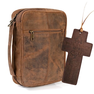 Estuche para Biblia de cuero hecho a mano, funda para Biblia de grano completo, bolsa para la iglesia, soporte para libros bíblicos, carpeta organizadora, portafolio, regalo de fe cristiana