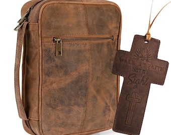Full Grain Leather Bible Case: Rustic Patchwork Design with Handle