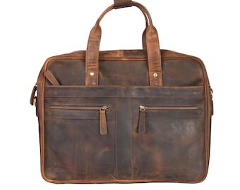 Handmade Waxed Brown Leather Laptop Bag: Men's Briefcase