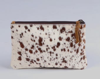 Cowhide Coin Purse: Black and White Leather Mini Clutch Western purse Pochette