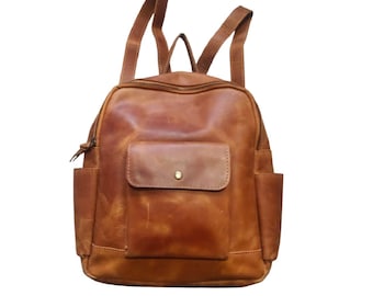 Genuine Leather Backpack: Handmade Rustic Brown Rucksack for Travel, Laptop Bag
