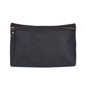 Borsa a tracolla in pelle nera, piccola borsa in pelle, borsa in pelle con cerniera, borsa per il trucco in pelle, astuccio per cosmetici