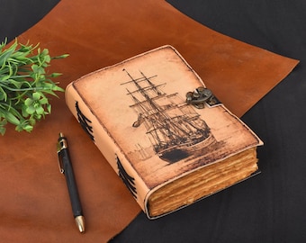 Ship Leather Journal: Vintage Printed Diary, Dream Sketchbook