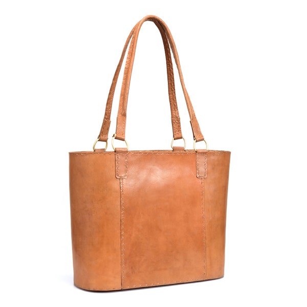 Tan Leather Tote Bag - Etsy