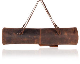 Vintage Leather Yoga Mat Bag: Handmade Crossbody Carryall