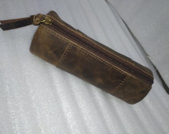 Leather Pencil Case, Leather Cosmetic Bag, Pencil Pouch, leather case