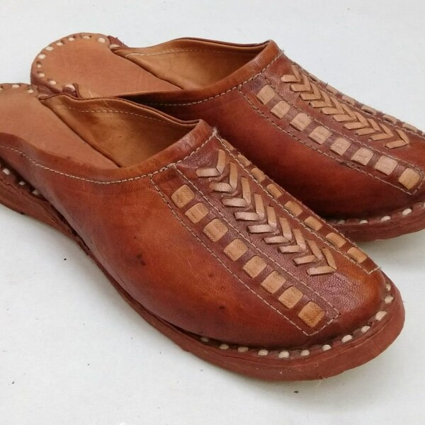 brown slip on mules