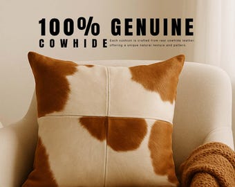 Cowhide Leather Cushion Cover Set: Handmade Decorative Pillow Case (18x18 inches)