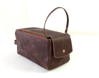 Handmade Treasure Dopp kit Men,  Genuine Leather Toiletry Case Men, Gift for Him | Full Grain Leather ( Brown)