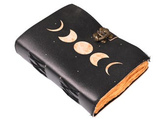 Leather Journal-Handmade Deckle Edge Paper, leather Half Moon journal, handmade Journals,Handcrafted Books