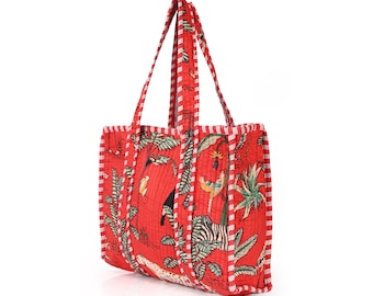 Boho Quilted Cotton Tote Bag: Colorful Printed Travel Bag