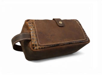 Genuine Leather Toiletry Bag – Full-Grain Dopp Kit Wash Bag, Personalized Grooming Travel Pouch
