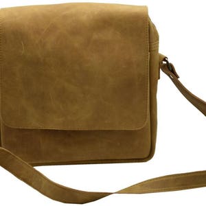 Camel Leather Messenger Bag: Handmade Small Crossbody