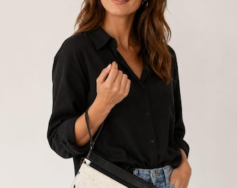 Cartera de mano tipo clutch de piel de vaca auténtica con pelo, estilo western.