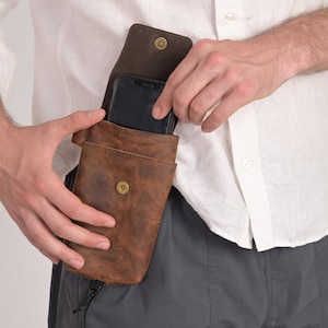 Funda de cuero para teléfono, fundas de cuero genuino de búfalo para teléfono celular, funda de cuero para teléfonos inteligentes, soporte de cinturón para teléfono seguro y duradero