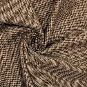 May include: A brown and dark brown fabric featuring a classic herringbone pattern. The textile is gathered in the center, creating soft folds and shadows that highlight the intricate V-shaped weave texture across the entire surface area.