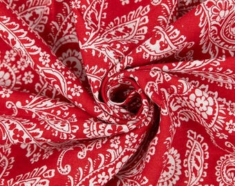 Red Paisley Linen Cotton Blend Fabric by the yard 55" wide Natural Summer Apparel
