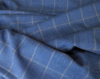Fountain Blue Wool Crepe Plaid Fabric by the yard 58" wide