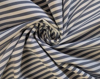 Blue White Stripe Cotton Blend Fabric by the yard X 56" wide