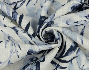 Indigo Blue Linen Cotton Blend Fabric by the yard 55" wide