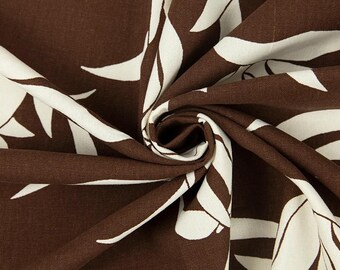 Brown Floral Linen Cotton Blend Fabric by the yard 55" wide natural apparel