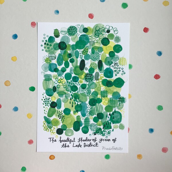 The Beautiful Green's of the Lake District Print in A4