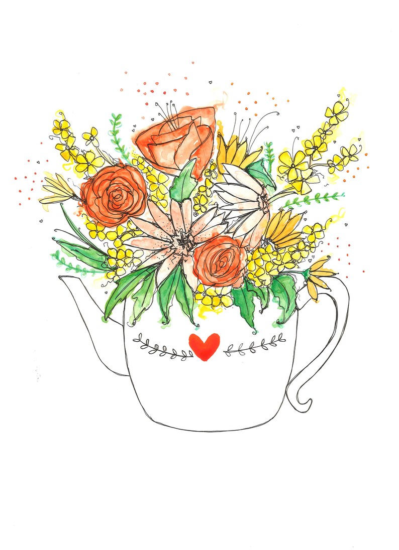 Teapot With Flowers A3 Print - Etsy