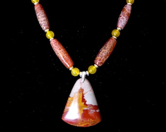Noreena Jasper, Fire agate and silver necklace and earring set