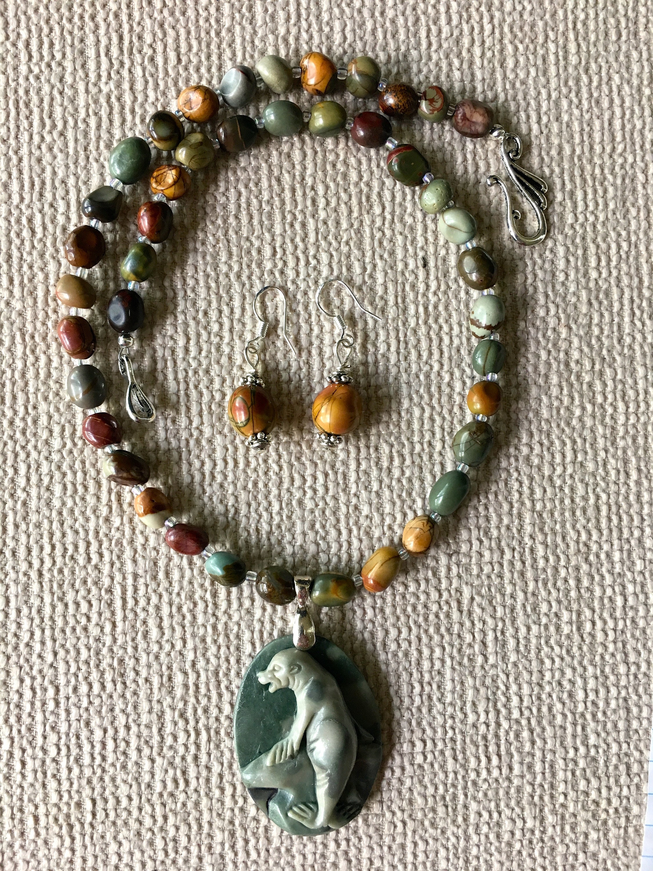 Carved Succor Creek Jasper bead pendant