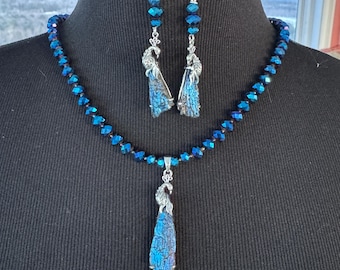 Ein Hingucker! Natürlicher Blue Aura Kyanit 925er Silber Pfau Anhänger mit passenden Kyanit Ohrringen