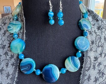 Blau gestreifte Achat Halskette