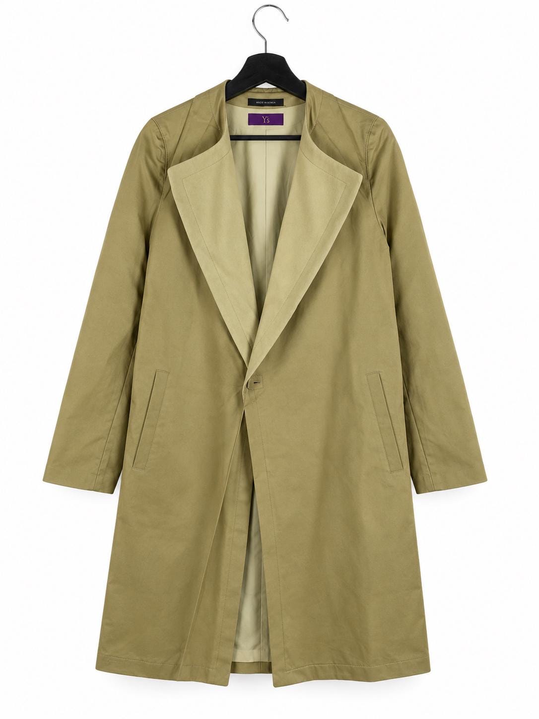 Yohji Yamamoto, Vintage Y’s by Yohji Yamamoto Khaki Long Trench Coat Japanese Designer Avant Garde Minimalist Size 2