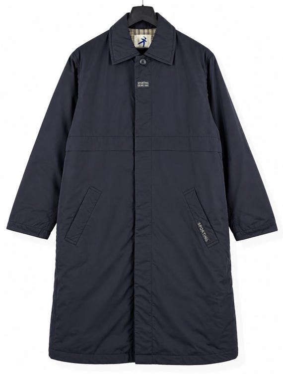 Issey Miyake, Vintage HAI Sporting Gear Issey Miyake Long Coat Navy Blue Plaid Lining Japanese Designer