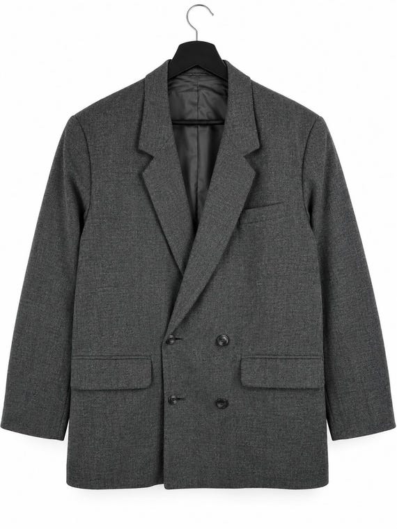 Yohji Yamamoto, Vintage Y’s for Men Yohji Yamamoto Grey Wool Blazer Made in Japan Size M Double Button Designer Jacket