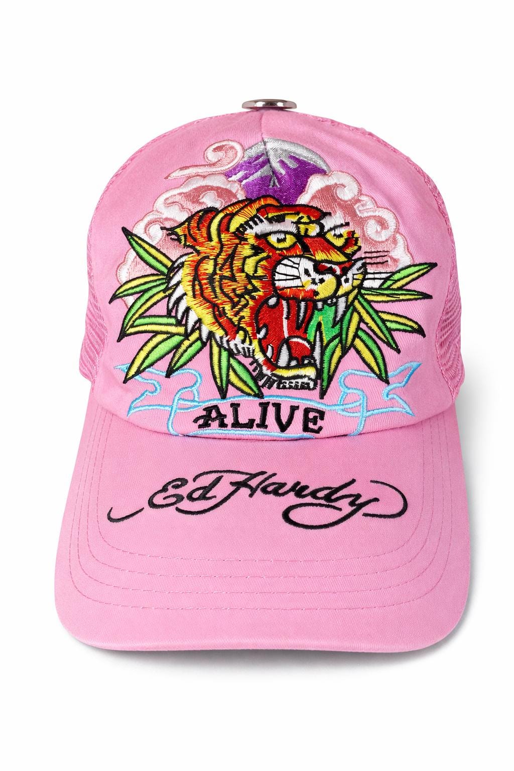 Vintage Ed Hardy Pink Tiger Trucker Baseball Hat Y2K 00s Embroidered Rhinestone Pink ed hardy hat - Gem main image 4