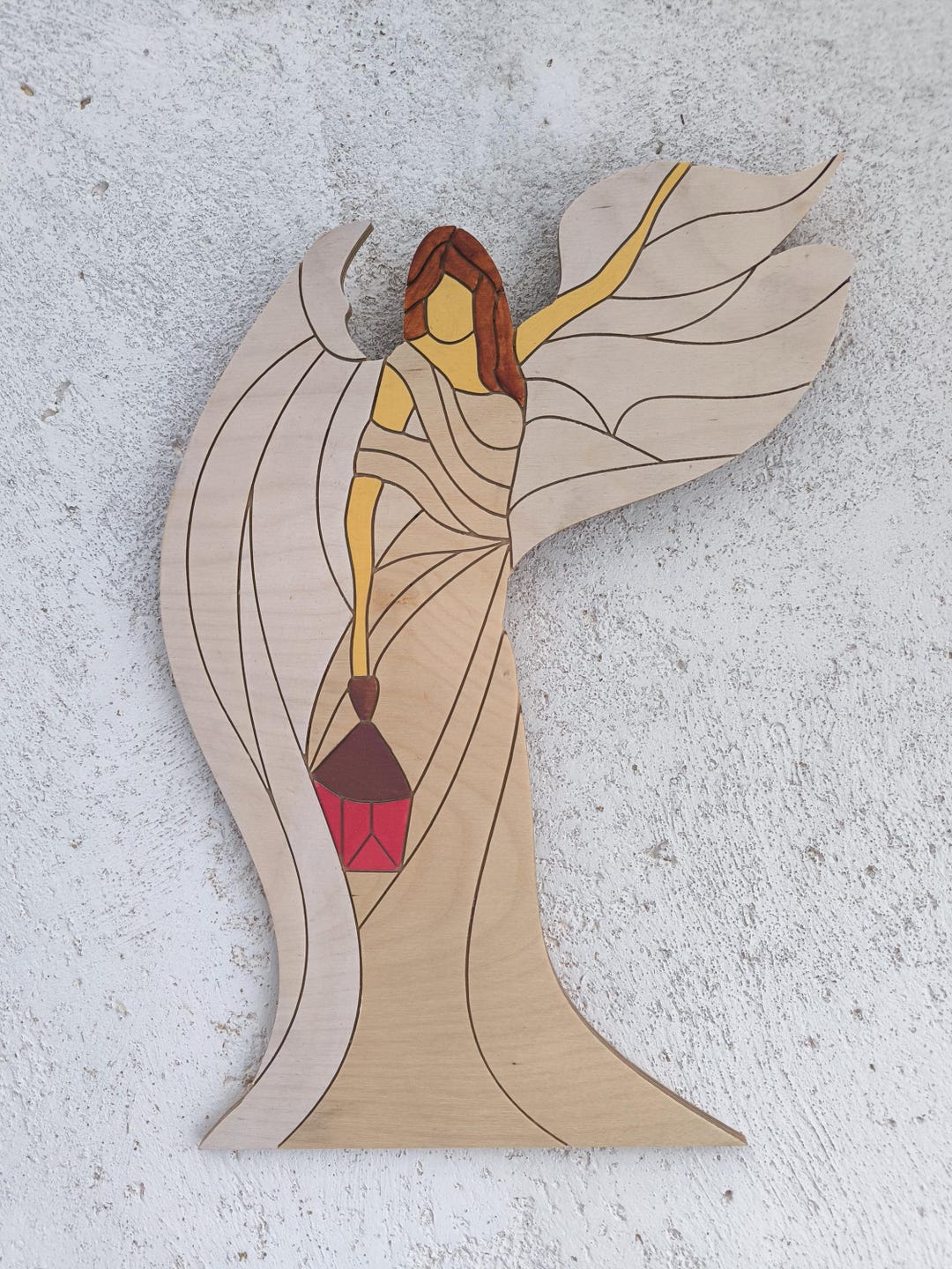 Angel With Lantern Wall Hang Modern Wood Art Angel - Etsy