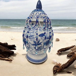 Bead mesh for the Potiche, soup tureen, of the orisha Yemayá, Santeria Palo Mayombe, Goddess of the Sea