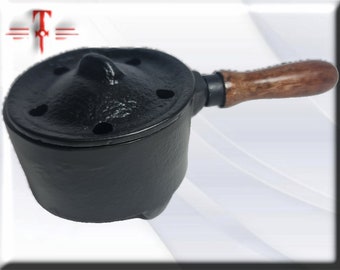 Censer to burn charcoal with wooden handle, resin incense and incense, metal