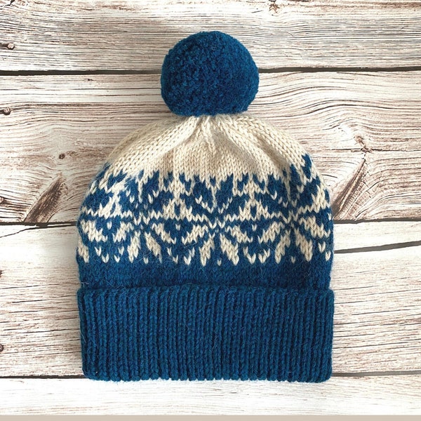 Sunny Snowflake Hat • Knitting Pattern • Knit Wool Warm Hat • Color Work Hand Knit Hat • Fair Isle Knit Hat • Scandinavian Hat