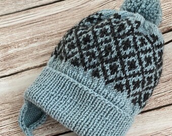 Patroon wollen Fair Isle gebreide kindermuts • Met oorkleppen (pdf-patroon)