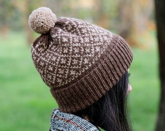 Knitting Pattern • Knit Wool Warm Hat • Color Work Hand Knit Hat • Fair Isle Knit Hat • Aran Knitted Hat • Scandinavian Hat • Norwegian Hat