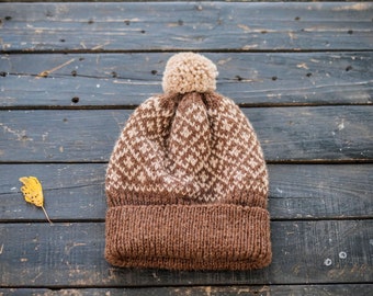 Knit Wool Warm Hat, Color work Hand Knit Hat, Fair Isle Knit Hat, Winter Hand Knitted Hat, Scandinavian Hat