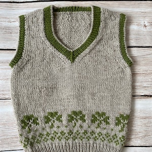 Knitting Pattern • Merino Waistcoat • Vest for Kids • Shamrock pattern