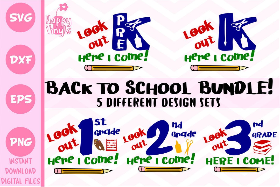 Back to School SVG Bundle 5 Different Design Sets Cricut Silhouette ...