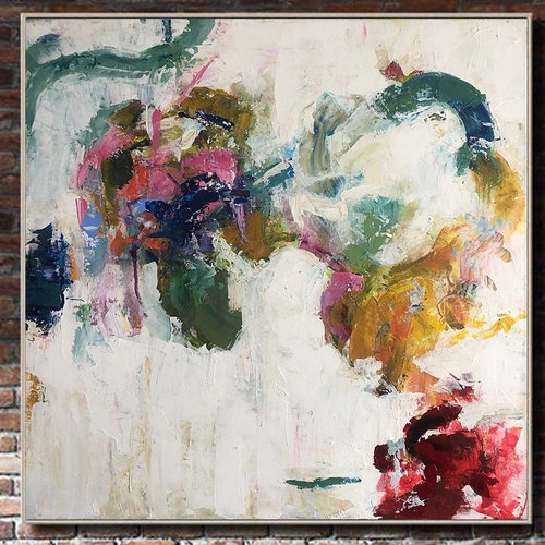 Xl Wall Art White Painting for Bathroom Colorful Acrylic Etsy