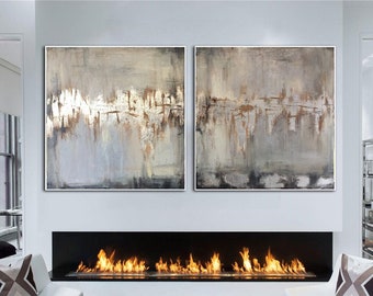 Large Abstract Paintings On Canvas Diptych Abstract Painting Set Of 2 Painting Gold Leaf Abstract Wall Painting Original Abstract Artwork