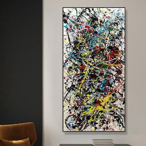 Jackson Pollock Style Abstract Painting: Textured Modern Wall Art (60x30&quot;)