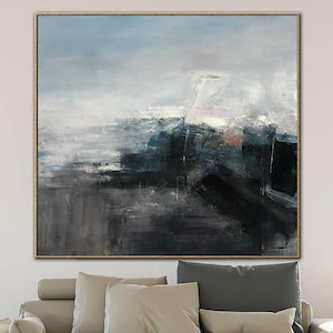 Moody Abstract Landscape Painting: Textured Oil on Canvas