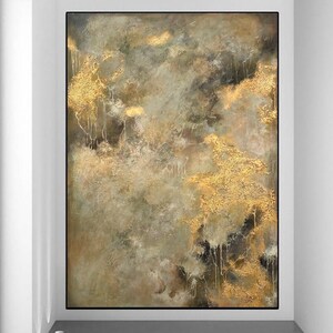Large Abstract Gold Leaf Painting on Canvas: Modern Minimalist Art